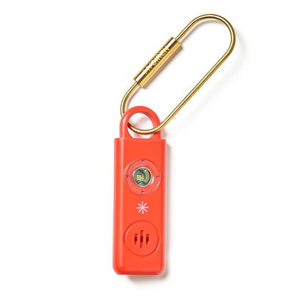 MySiren safety device showing 135dB alarm button and strobe light feature"